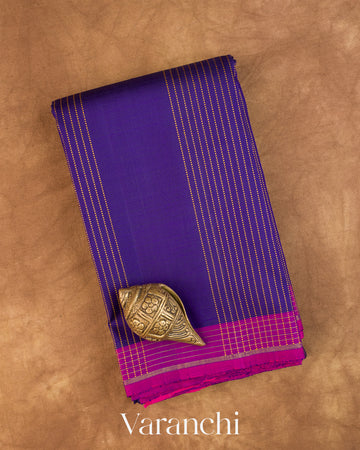 Violet Striped Pure Soft Silk Handloom Saree — Folded