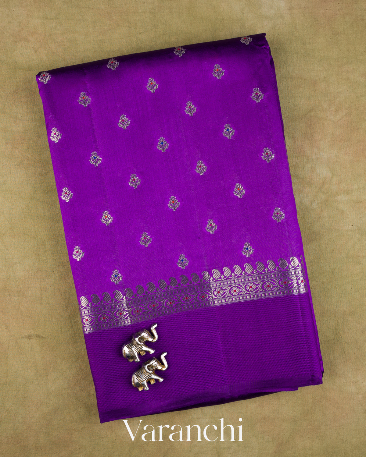 Violet Pure Poona Silk Saree — Folded