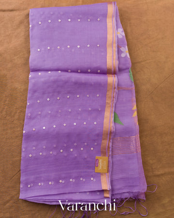 Lavender Sequin with Jamdani Pure Muslin Silk Handloom Saree