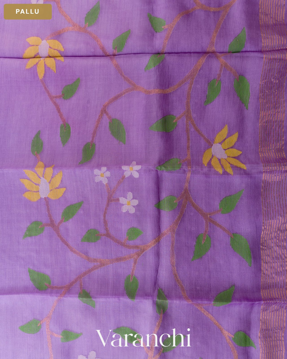 Lavender Sequin with Jamdani Pure Muslin Silk Handloom Saree — Pallu