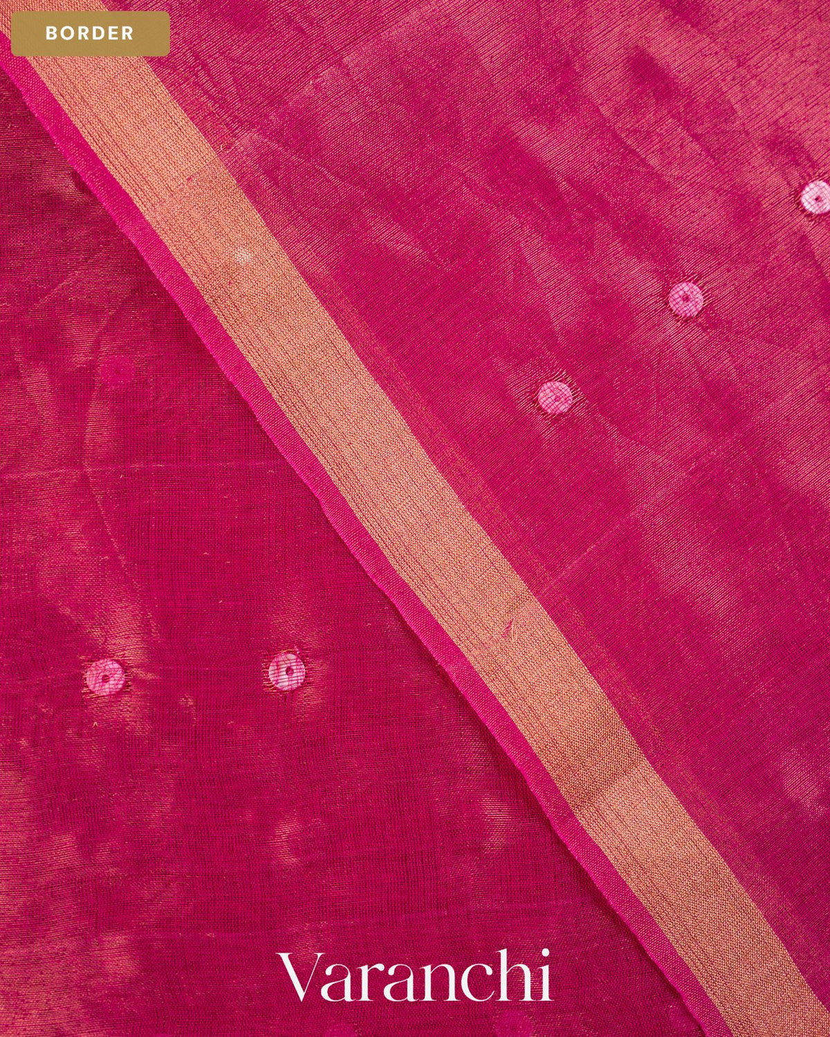 Deep Magenta Sequin with Jamdani Pure Muslin Silk Handloom Saree — Border