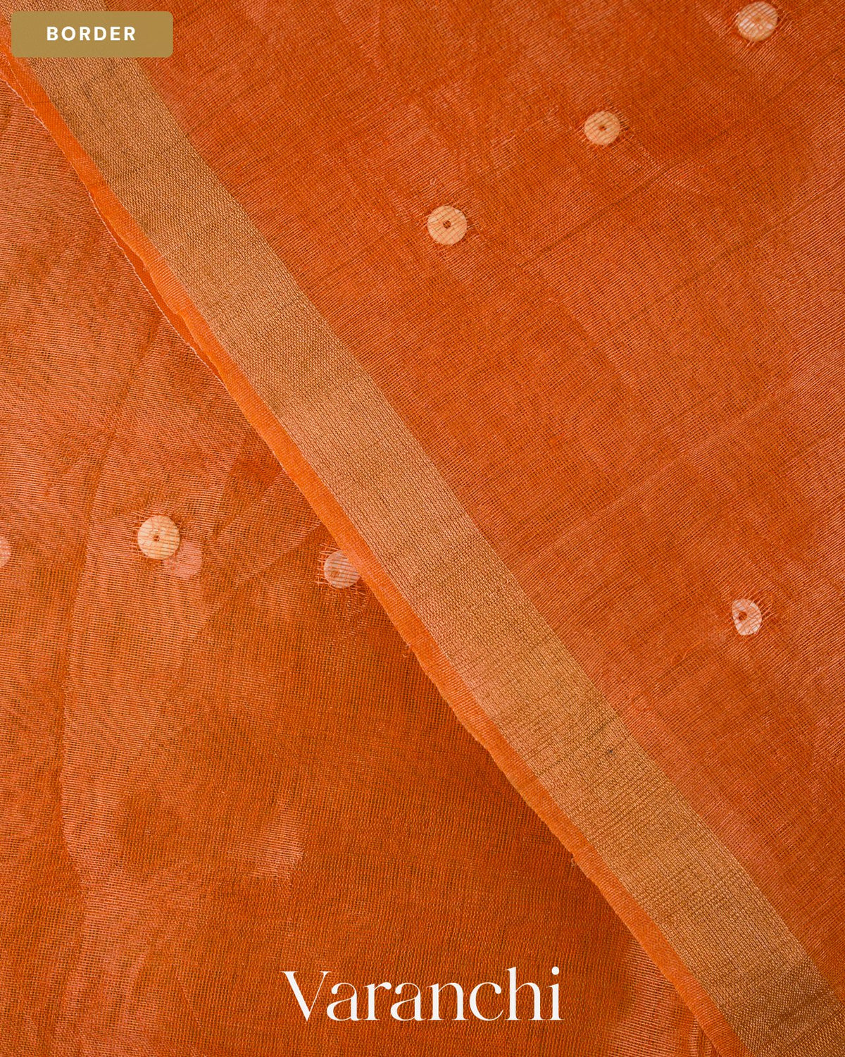 Marigold Orange Sequin with Jamdani Pure Muslin Silk Handloom Saree — Border