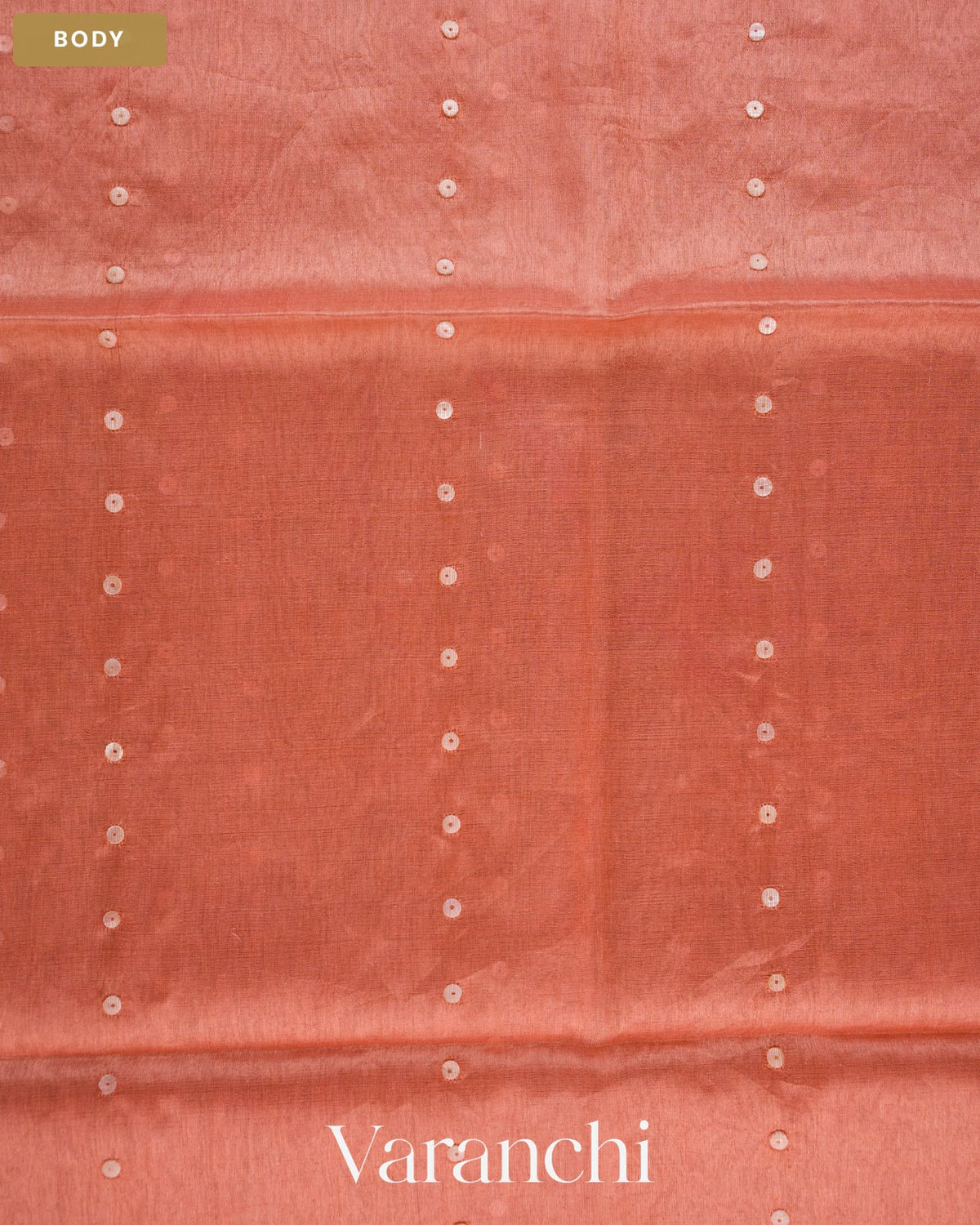 Peach Sequin with Floral Jamdani Pure Muslin Silk Handloom Saree — Body