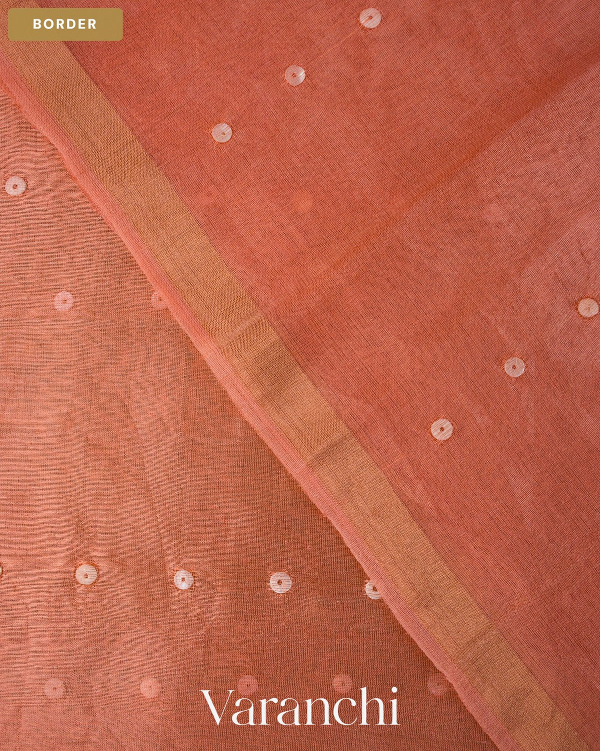 Peach Sequin with Floral Jamdani Pure Muslin Silk Handloom Saree — Border