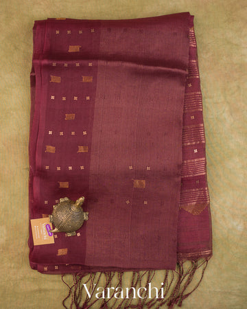 Wine Sequin Pure Muslin Silk Handloom Saree