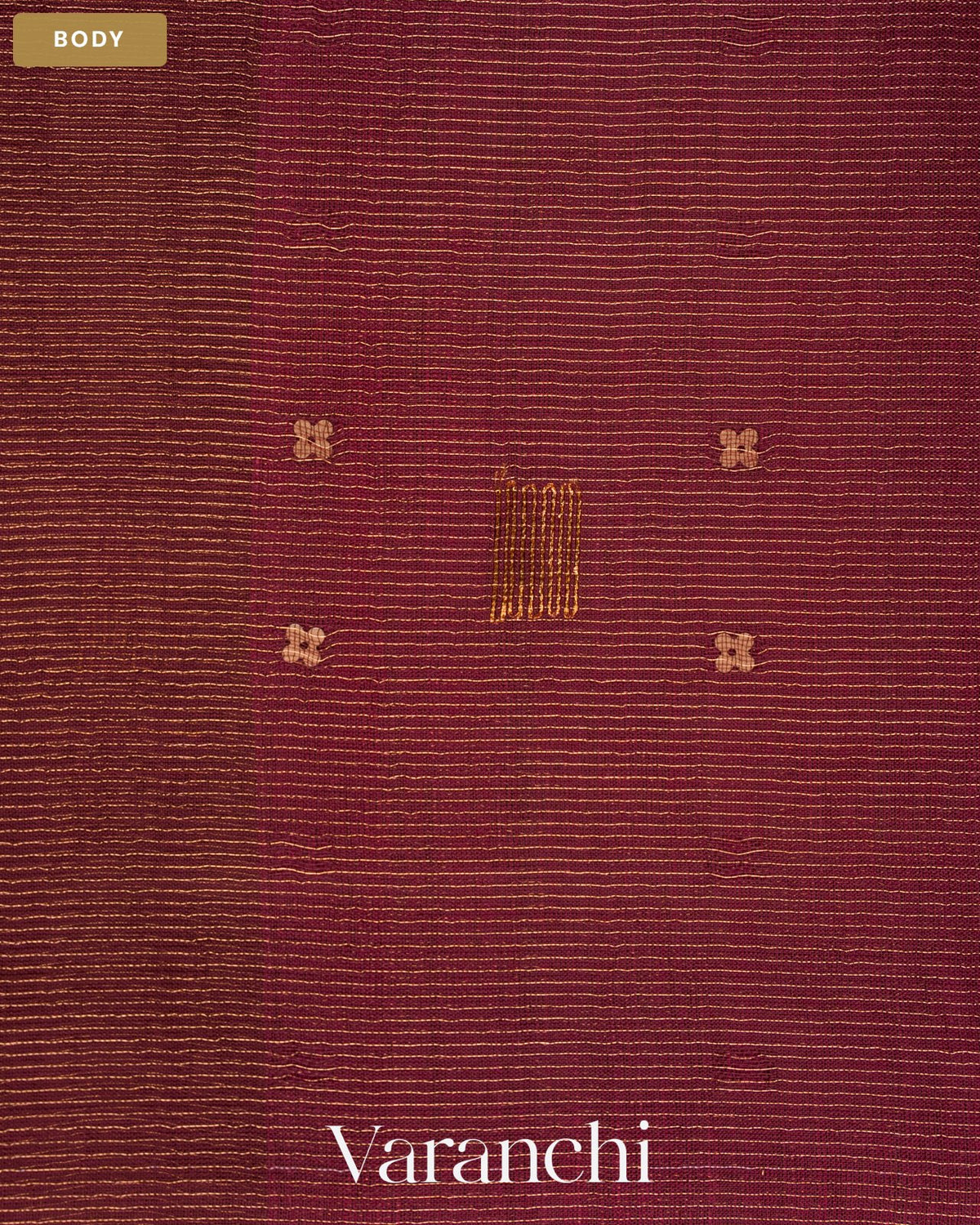 Wine Red Sequin Embroidery Striped Pure Muslin Silk Handloom Saree — Body