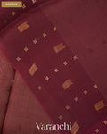 Wine Red Sequin Embroidery Striped Pure Muslin Silk Handloom Saree — Border