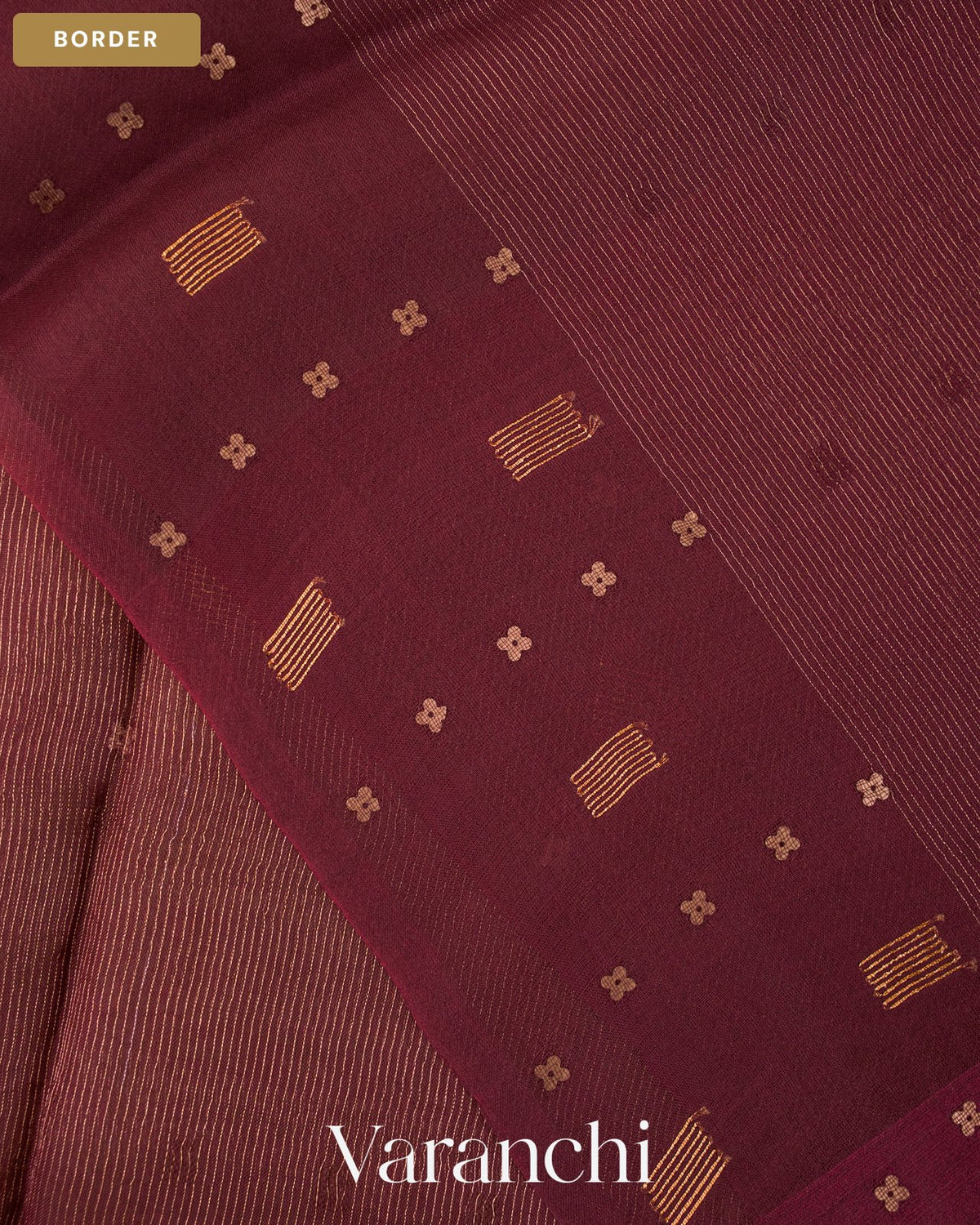 Wine Red Sequin Embroidery Striped Pure Muslin Silk Handloom Saree — Border