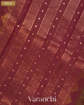 Wine Red Sequin Embroidery Striped Pure Muslin Silk Handloom Saree — Pallu
