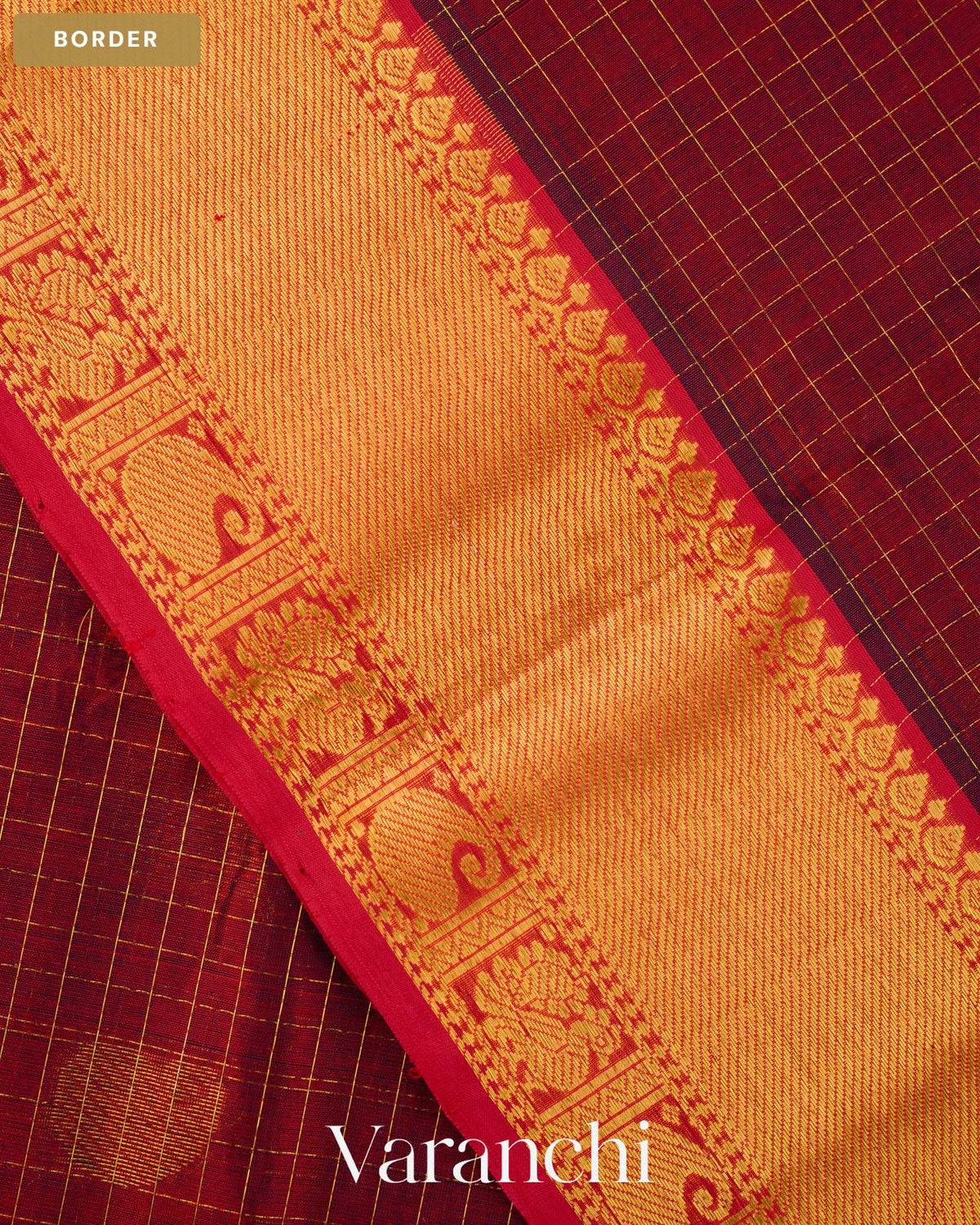 Maroon Pure Kanchipuram Silk Cotton Handloom Saree — Border