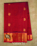Maroon Pure Kanchipuram Silk Cotton Handloom Saree — Full Saree