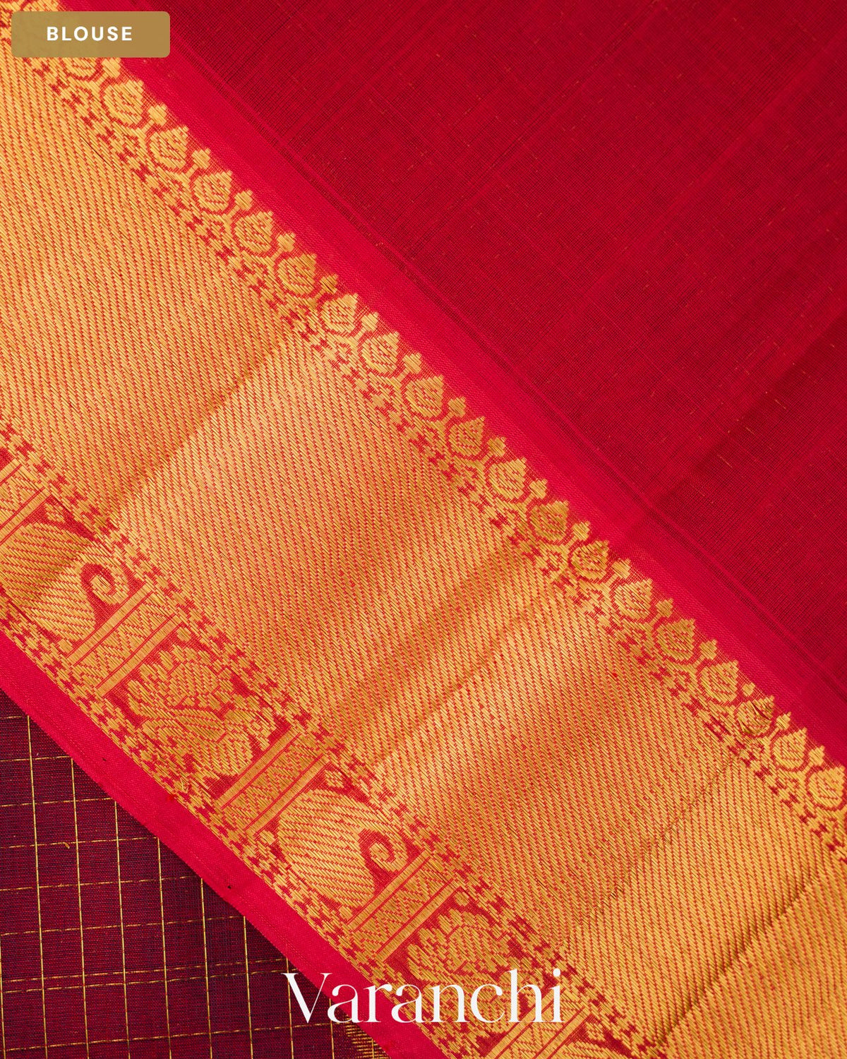 Maroon Pure Kanchipuram Silk Cotton Handloom Saree — Blouse