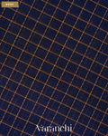 Navy Blue Checkered Pure Kanchipuram Silk Cotton Handloom Saree — Body