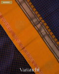 Navy Blue Checkered Pure Kanchipuram Silk Cotton Handloom Saree — Border