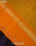 Navy Blue Checkered Pure Kanchipuram Silk Cotton Handloom Saree — Blouse