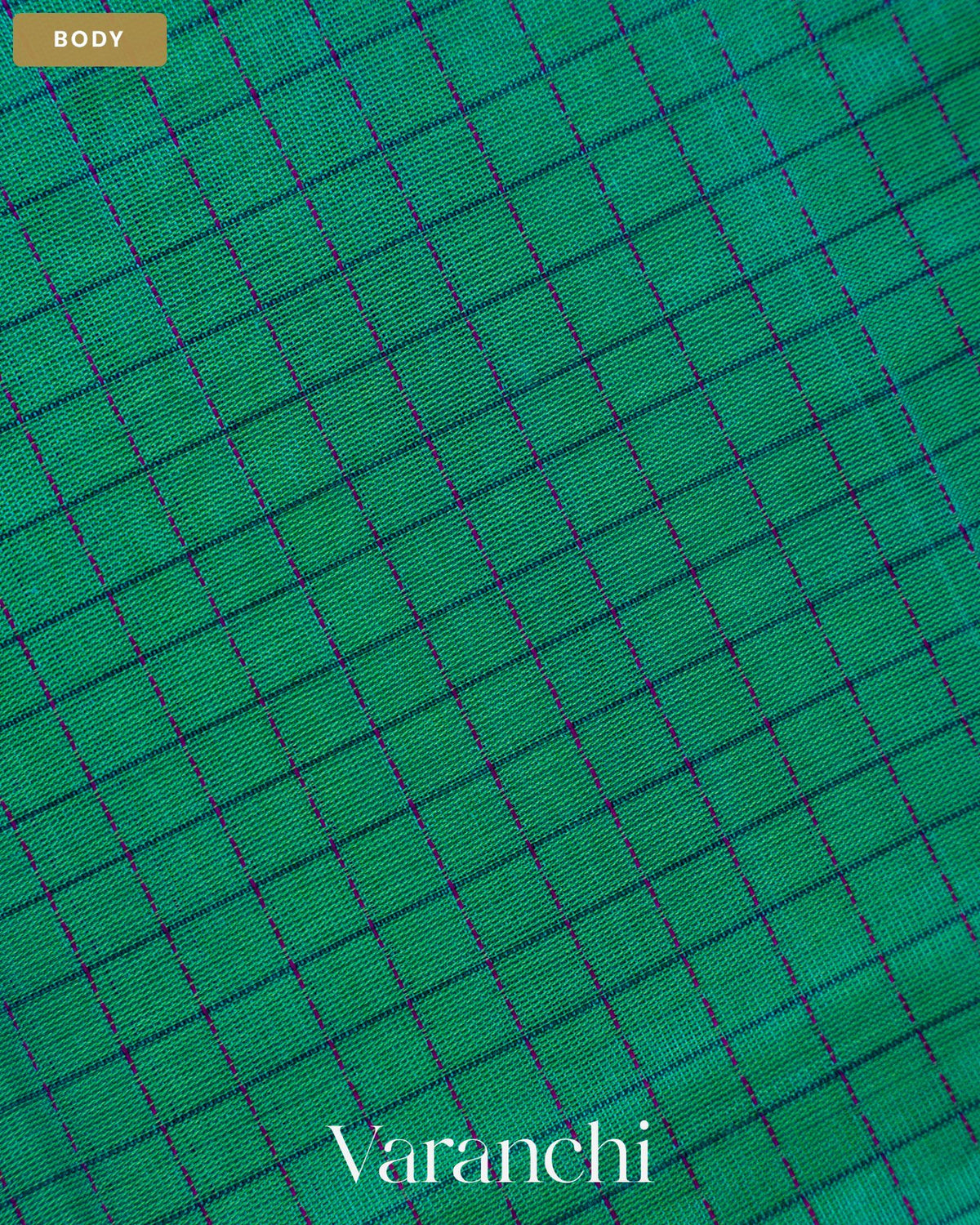 Aqua Green Checkered Pure Kanchipuram Silk Cotton Handloom Saree — Body