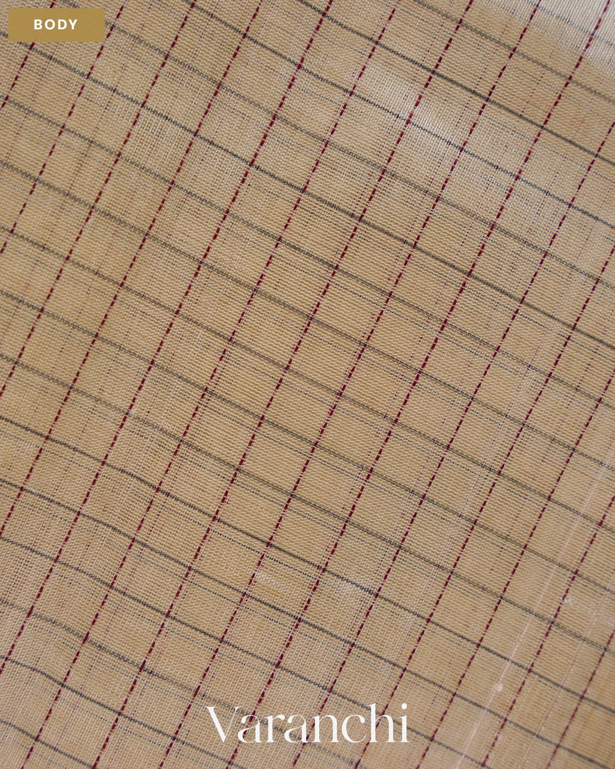 Ivory Checkered Pure Kanchipuram Silk Cotton Handloom Saree — Body
