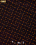 Deep Brown Checkered Pure Kanchipuram Silk Cotton Handloom Saree — Body