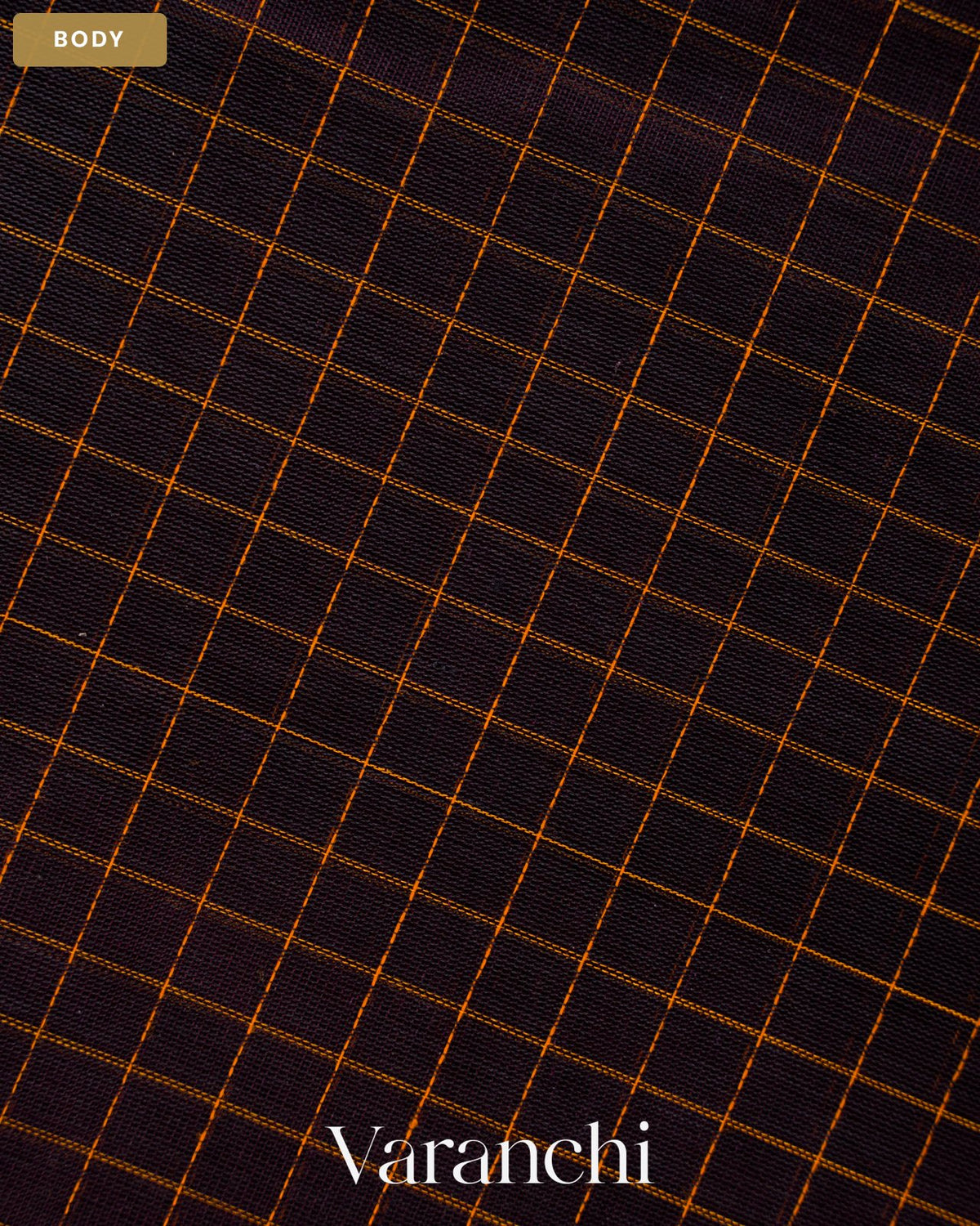 Deep Brown Checkered Pure Kanchipuram Silk Cotton Handloom Saree — Body