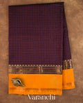 Deep Brown Checkered Pure Kanchipuram Silk Cotton Handloom Saree — Full Saree