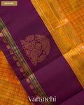 Amber Yellow Checkered Pure Kanchipuram Silk Cotton Handloom Saree — Border
