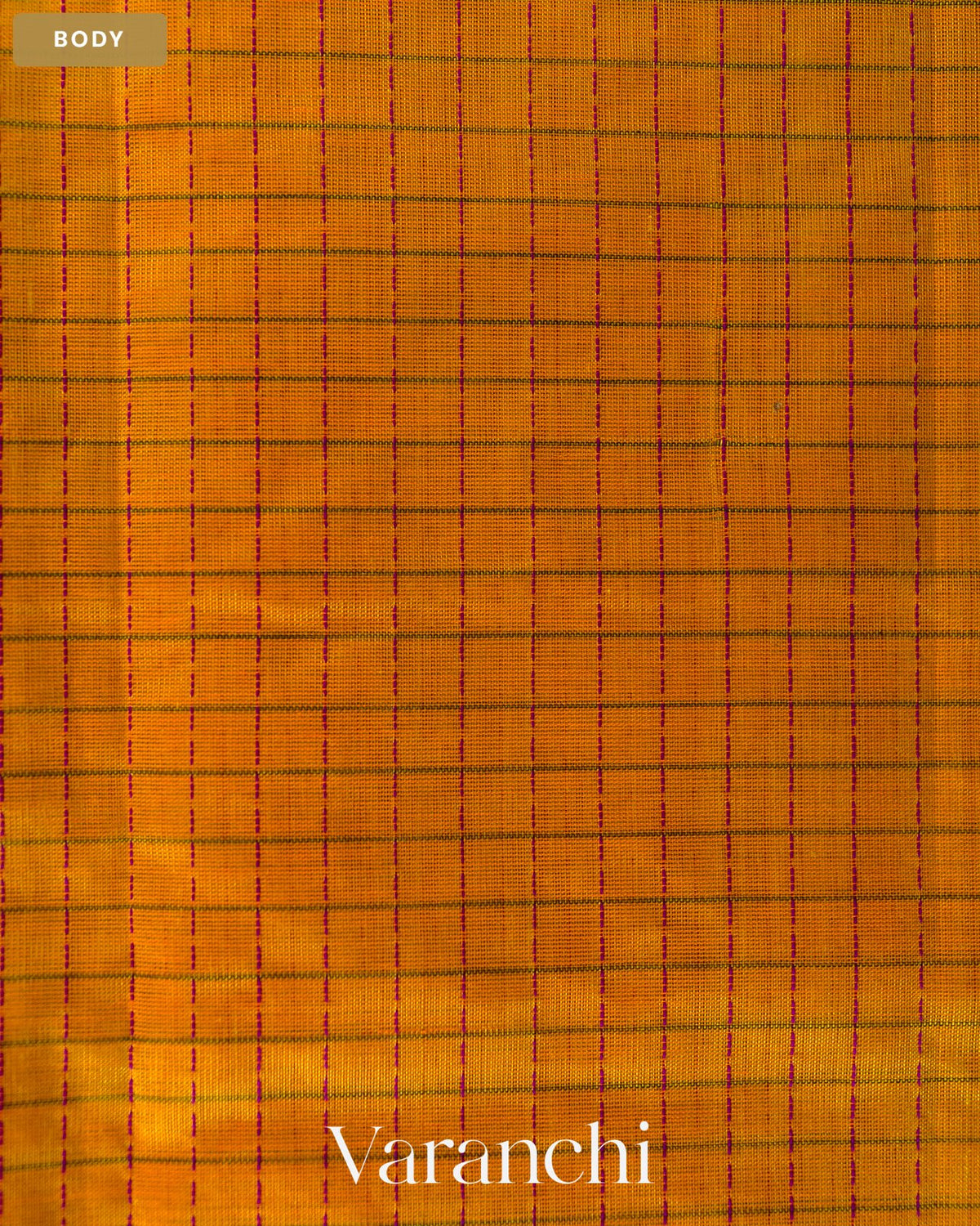 Amber Yellow Checkered Pure Kanchipuram Silk Cotton Handloom Saree — Body