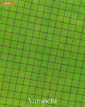 Parrot Green Checkered Pure Kanchipuram Silk Cotton Handloom Saree — Body