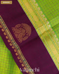 Parrot Green Checkered Pure Kanchipuram Silk Cotton Handloom Saree — Border