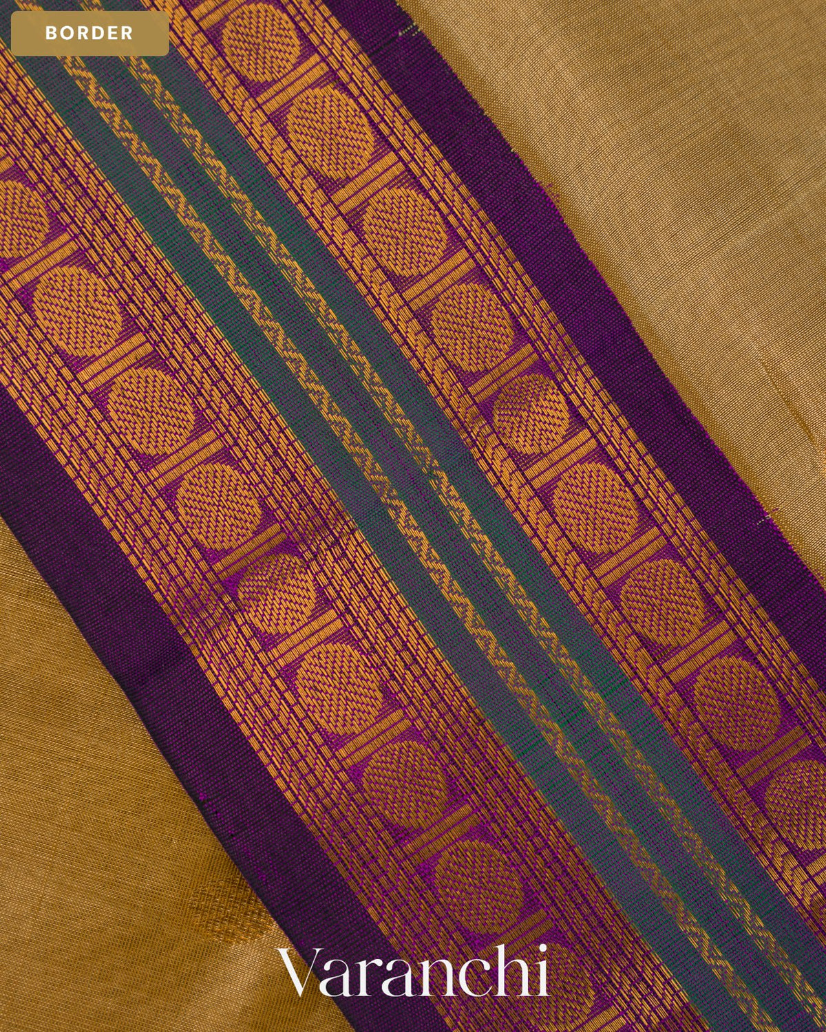 Beige Pure Kanchipuram Silk Cotton Handloom Saree — Border