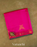 Rani Pink Pure Kanchipuram Silk Cotton Handloom Saree — Folded