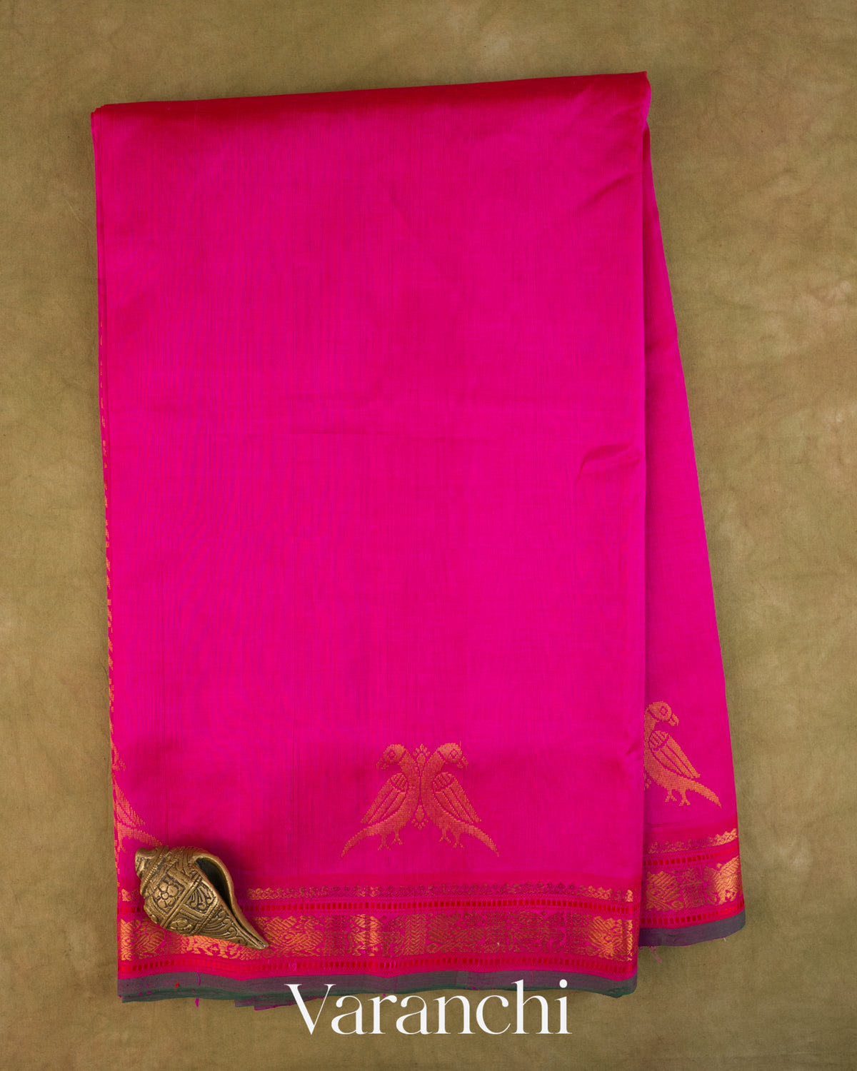 Rani Pink Pure Kanchipuram Silk Cotton Handloom Saree — Full Saree