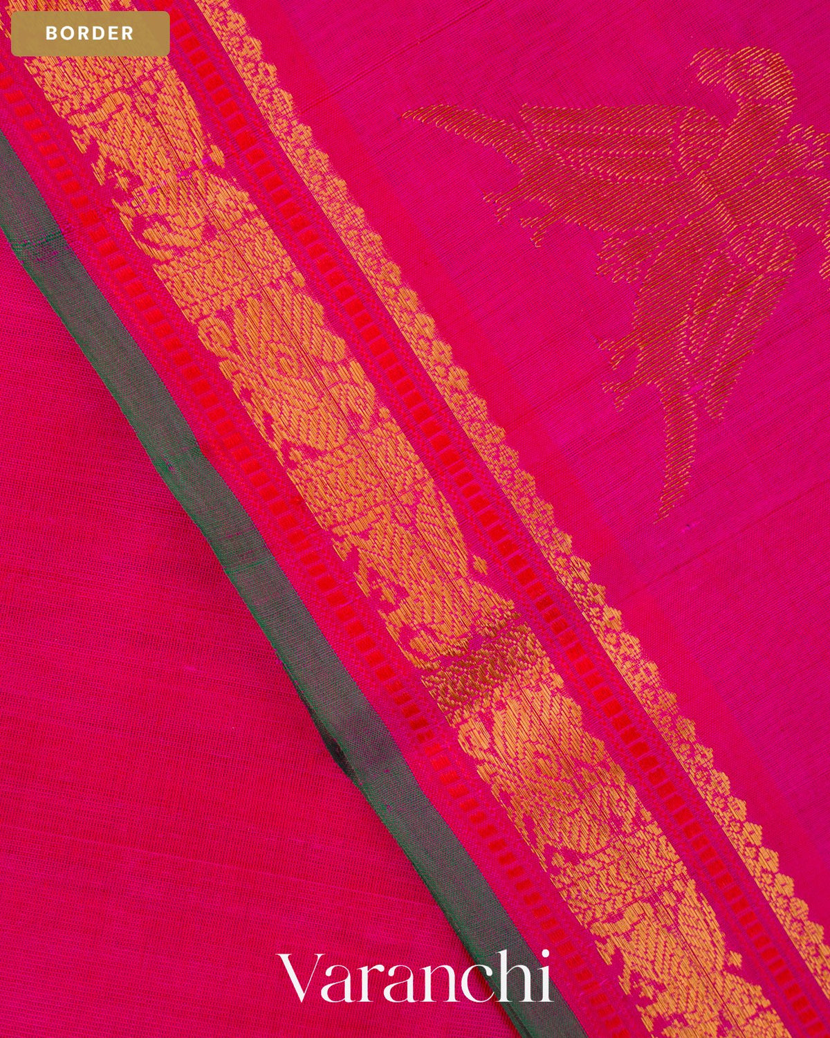 Rani Pink Pure Kanchipuram Silk Cotton Handloom Saree — Border