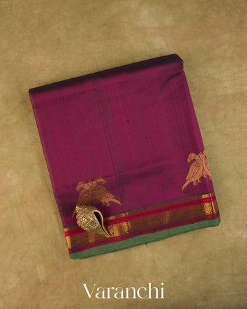 Burgundy Pure Kanchipuram Silk Cotton Handloom Saree — Folded