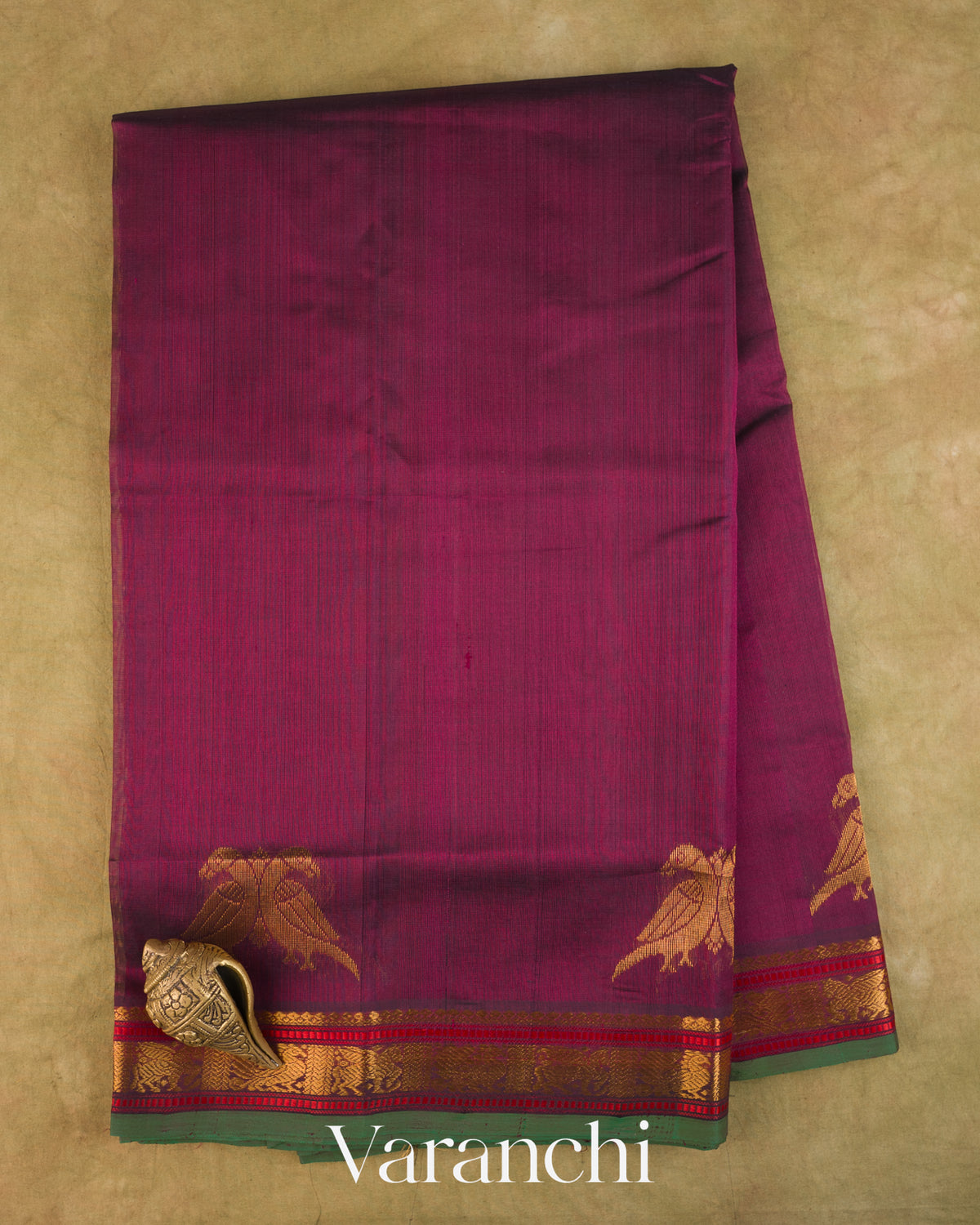 Burgundy Pure Kanchipuram Silk Cotton Handloom Saree — Full Saree
