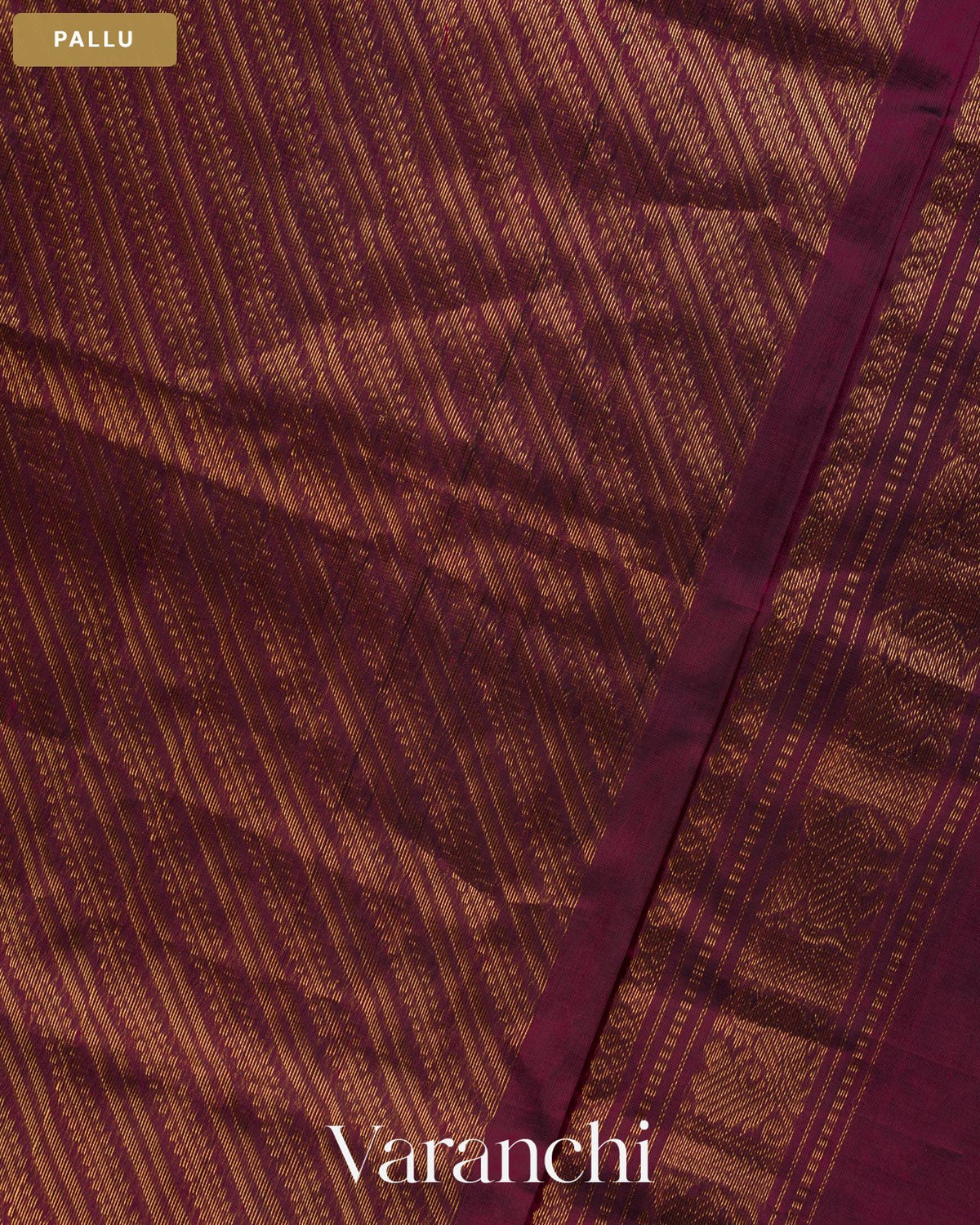 Burgundy Pure Kanchipuram Silk Cotton Handloom Saree — Pallu