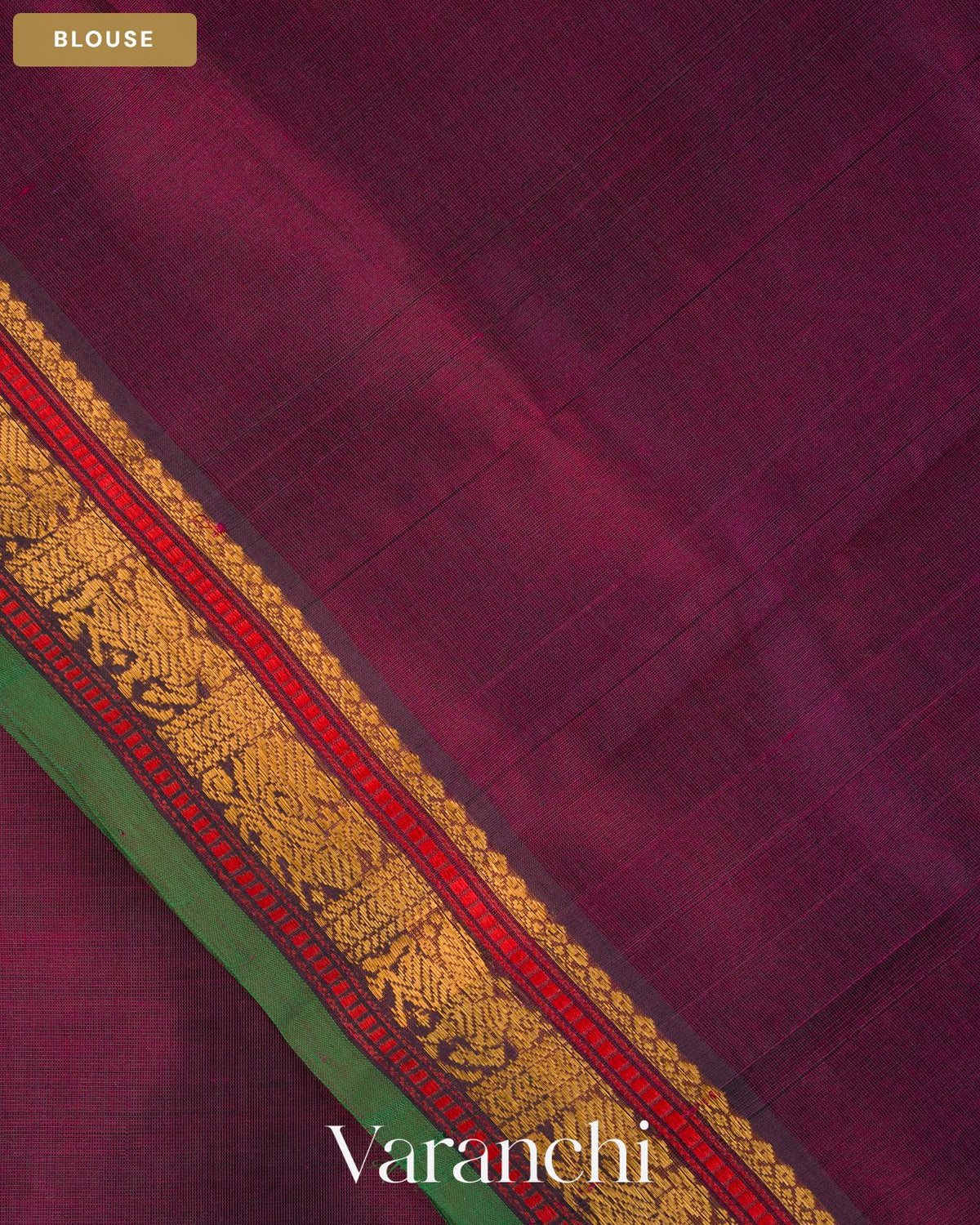 Burgundy Pure Kanchipuram Silk Cotton Handloom Saree — Blouse