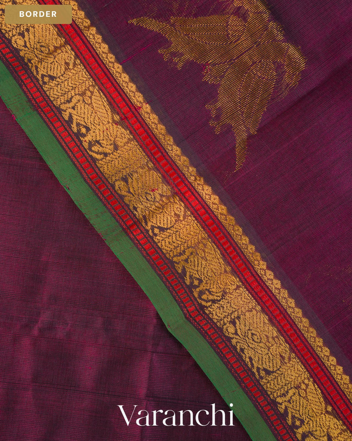 Burgundy Pure Kanchipuram Silk Cotton Handloom Saree — Border