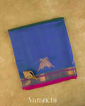 Royal Blue Pure Kanchipuram Silk Cotton Handloom Saree — Folded