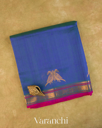 Royal Blue Pure Kanchipuram Silk Cotton Handloom Saree — Folded