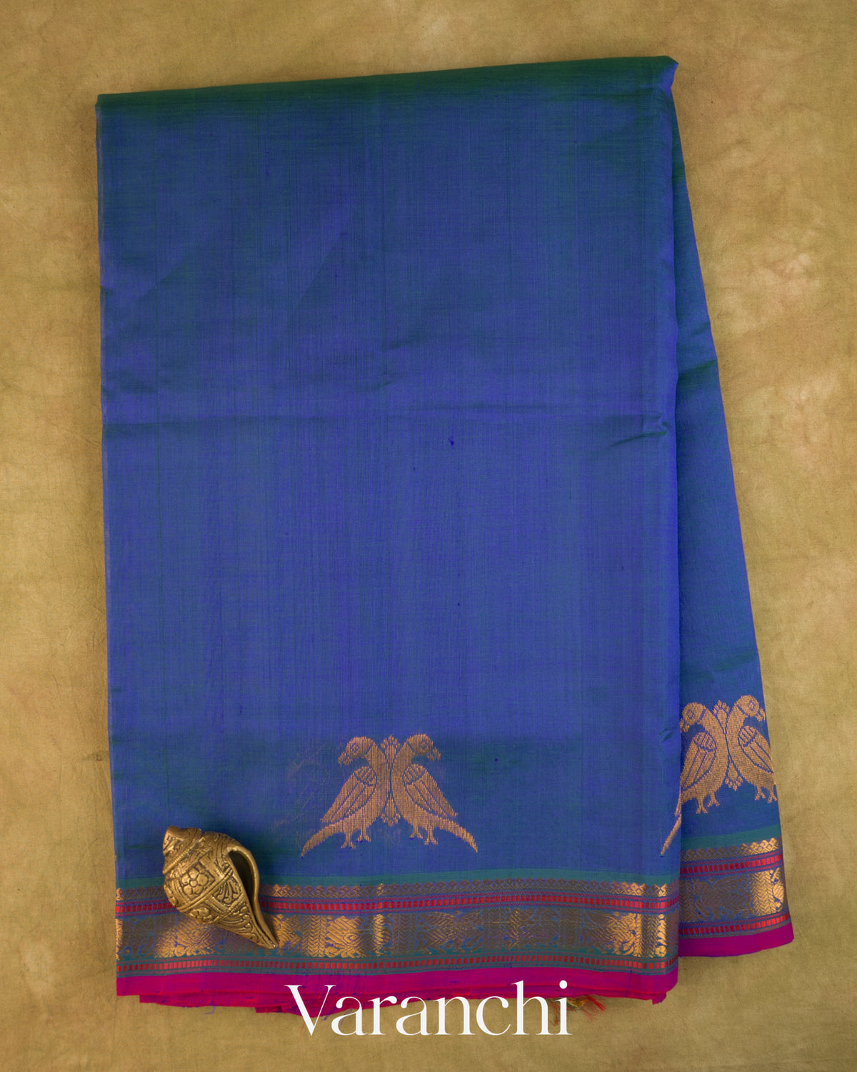 Royal Blue Pure Kanchipuram Silk Cotton Handloom Saree — Full Saree