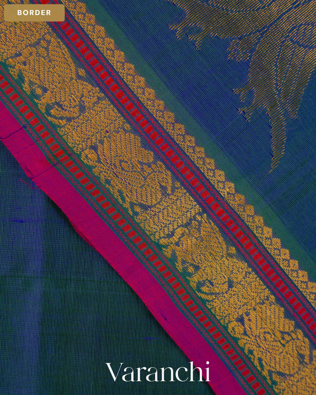 Royal Blue Pure Kanchipuram Silk Cotton Handloom Saree — Border