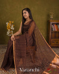 Coffee Brown Sequin with Jamdani Paithani Pallu Pure Muslin Silk Handloom Saree — Draped