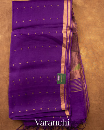 Royal Purple Sequin Jamdani Paithani Pallu Pure Muslin Silk Handloom Saree — Full Saree