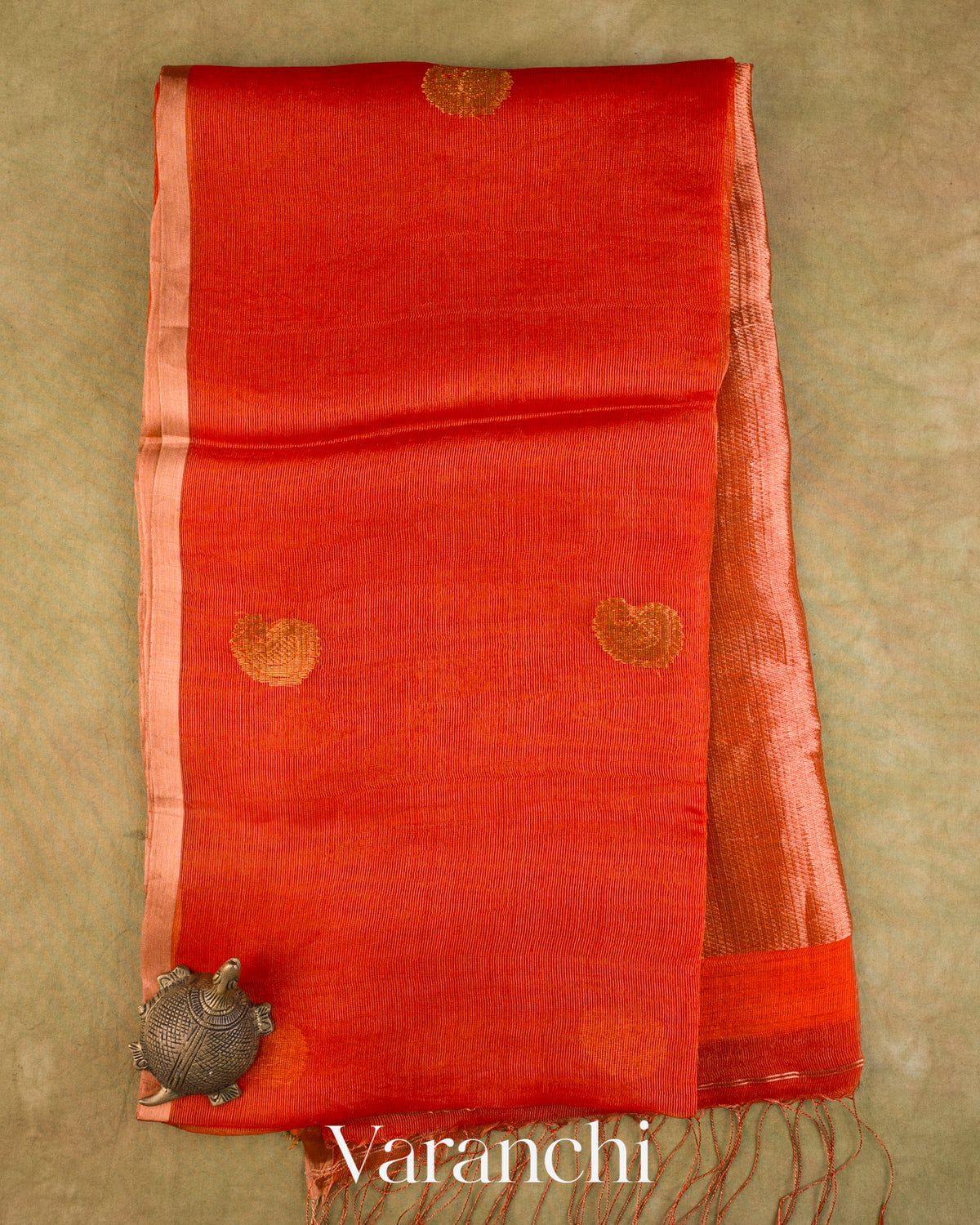 Orange with Jamdani Pure Muslin Silk Handloom Saree — Full Saree