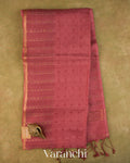 Dusty Rose Sequin Embroidery Striped Pure Muslin Silk Handloom Saree — Full Saree