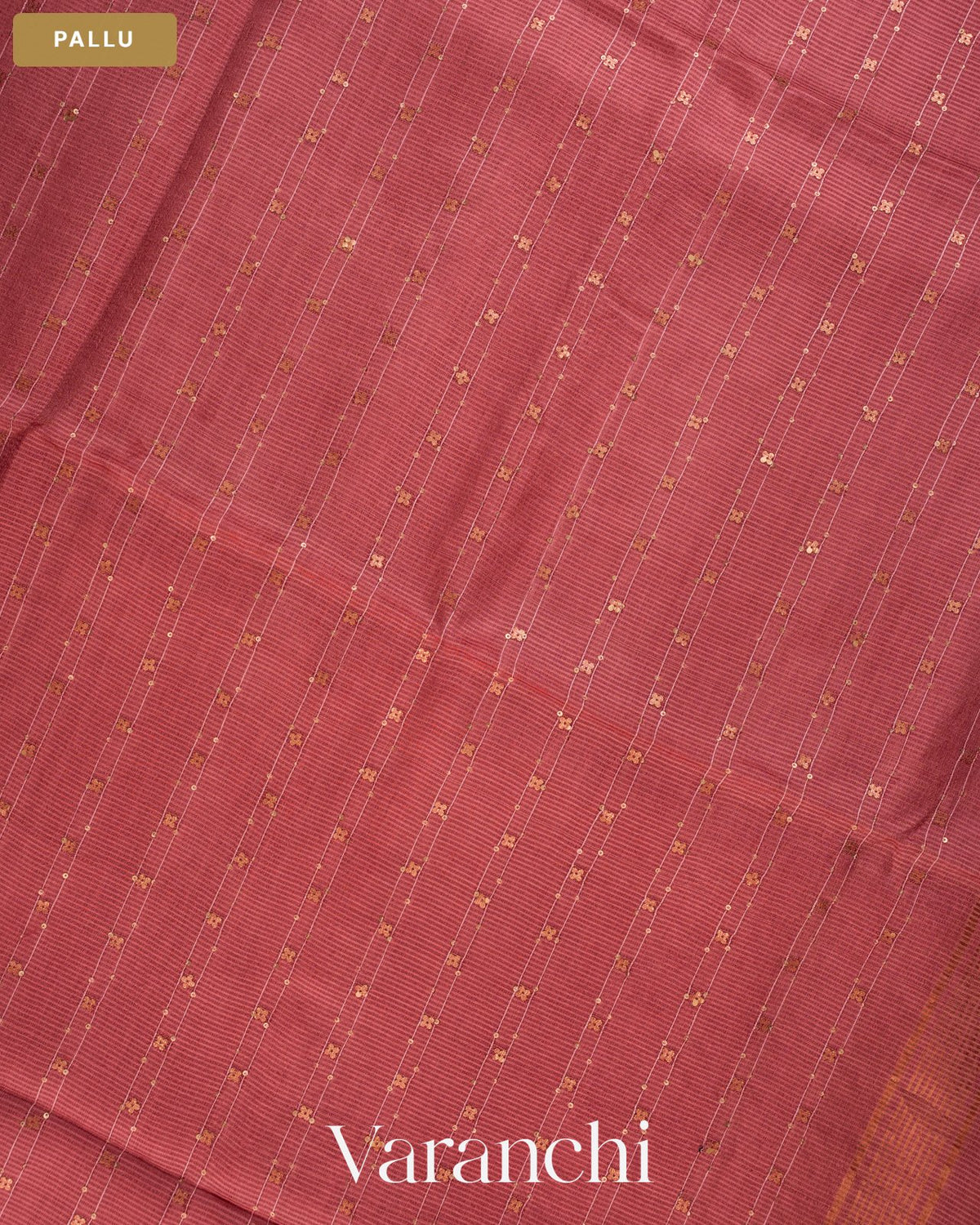Dusty Rose Sequin Embroidery Striped Pure Muslin Silk Handloom Saree — Pallu