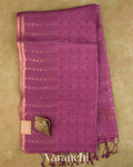 Mauve Wine Sequin-Striped Pure Muslin Silk Handloom Saree — Full Saree