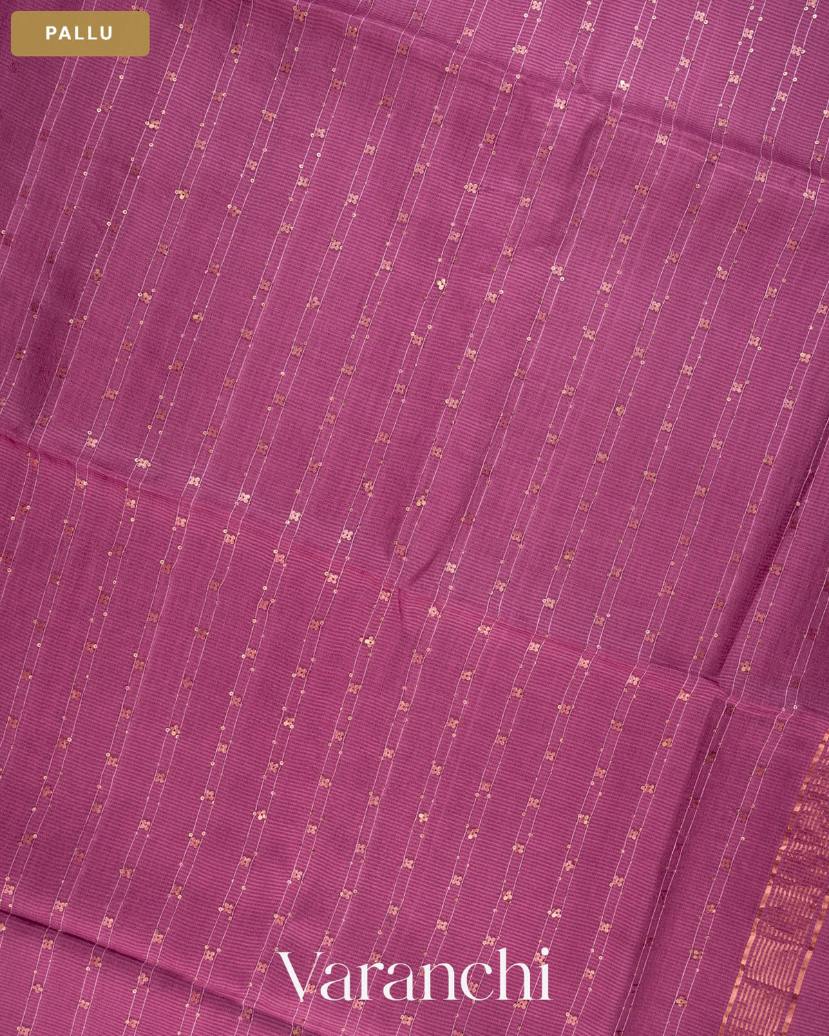 Mauve Wine Sequin-Striped Pure Muslin Silk Handloom Saree — Pallu