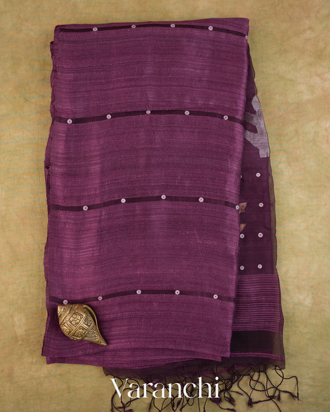 Wine Sequin with Jamdani Pure Matka Silk Handloom Saree — Full Saree