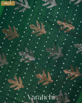 Bottle Green Sequin with Jamdani Pure Matka Silk Handloom Saree — Pallu